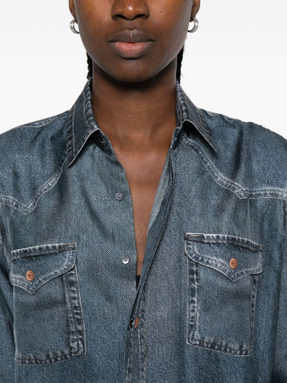 Pierre Louis Mascia Denim Print Silk Shirt - Blue