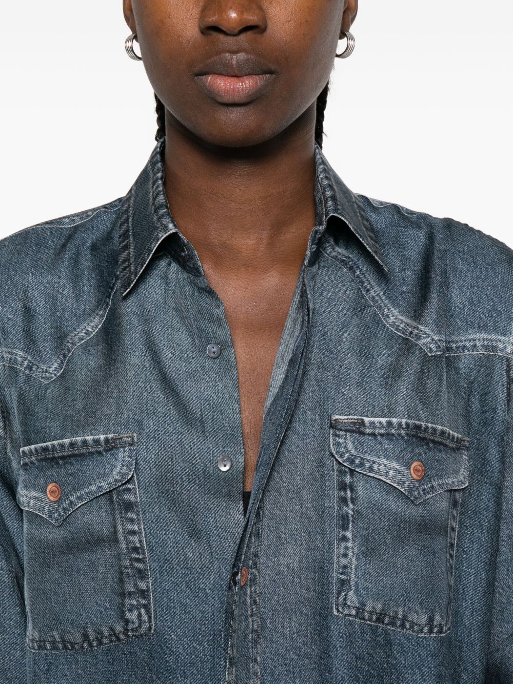 Pierre Louis Mascia Denim Print Silk Shirt - Blue