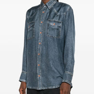 Pierre Louis Mascia Denim Print Silk Shirt - Blue