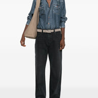 Pierre Louis Mascia Denim Print Silk Shirt - Blue