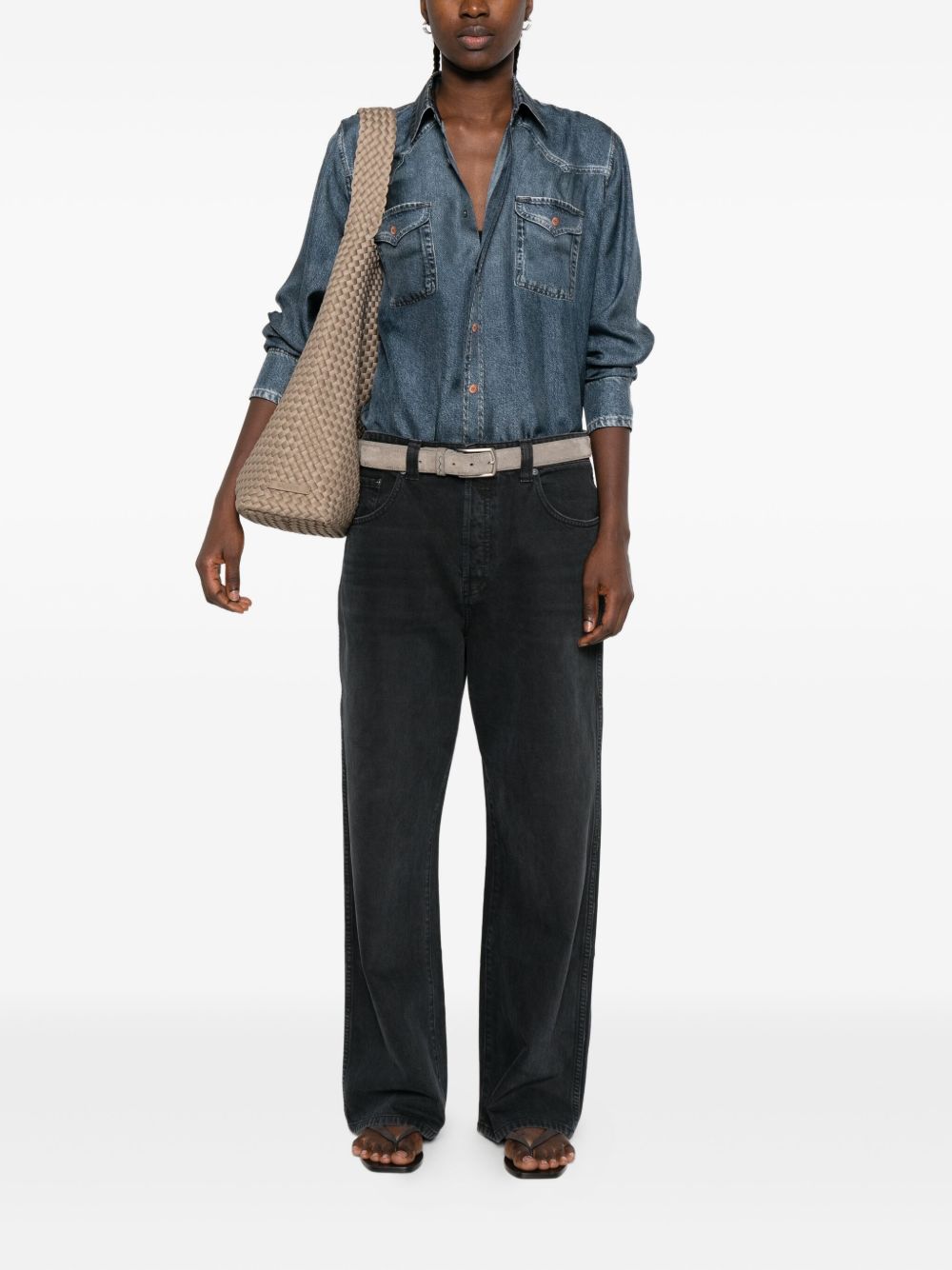 Pierre Louis Mascia Denim Print Silk Shirt - Blue