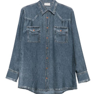 Pierre Louis Mascia Denim Print Silk Shirt - Blue