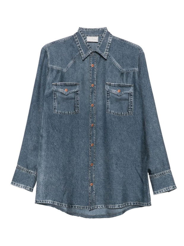 Pierre Louis Mascia Denim Print Silk Shirt - Blue