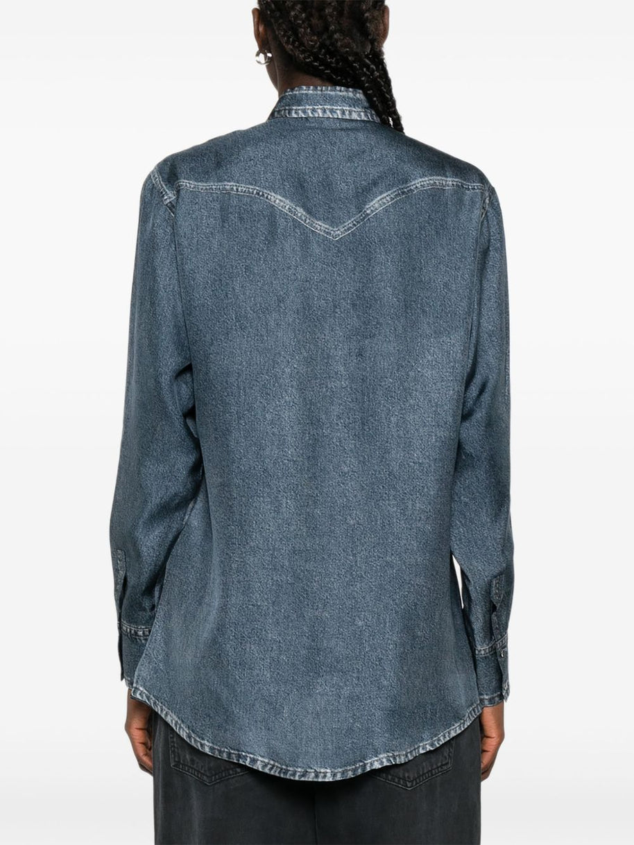 Pierre Louis Mascia Denim Print Silk Shirt - Blue