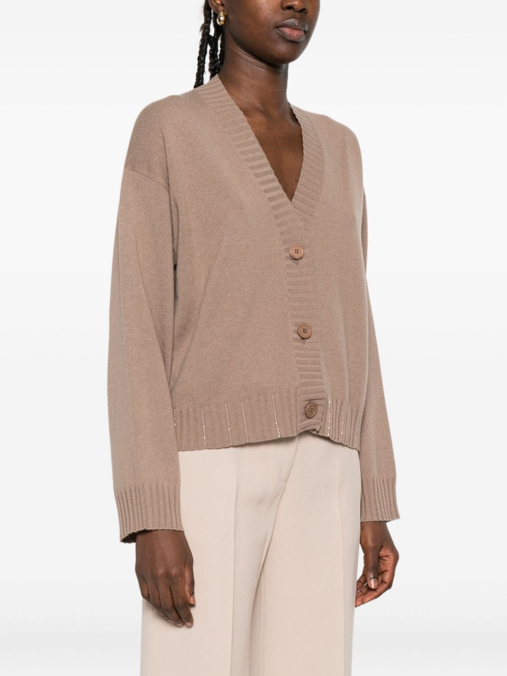 Fabiana Filippi Wool Blend V-neck Cardigan - Brown