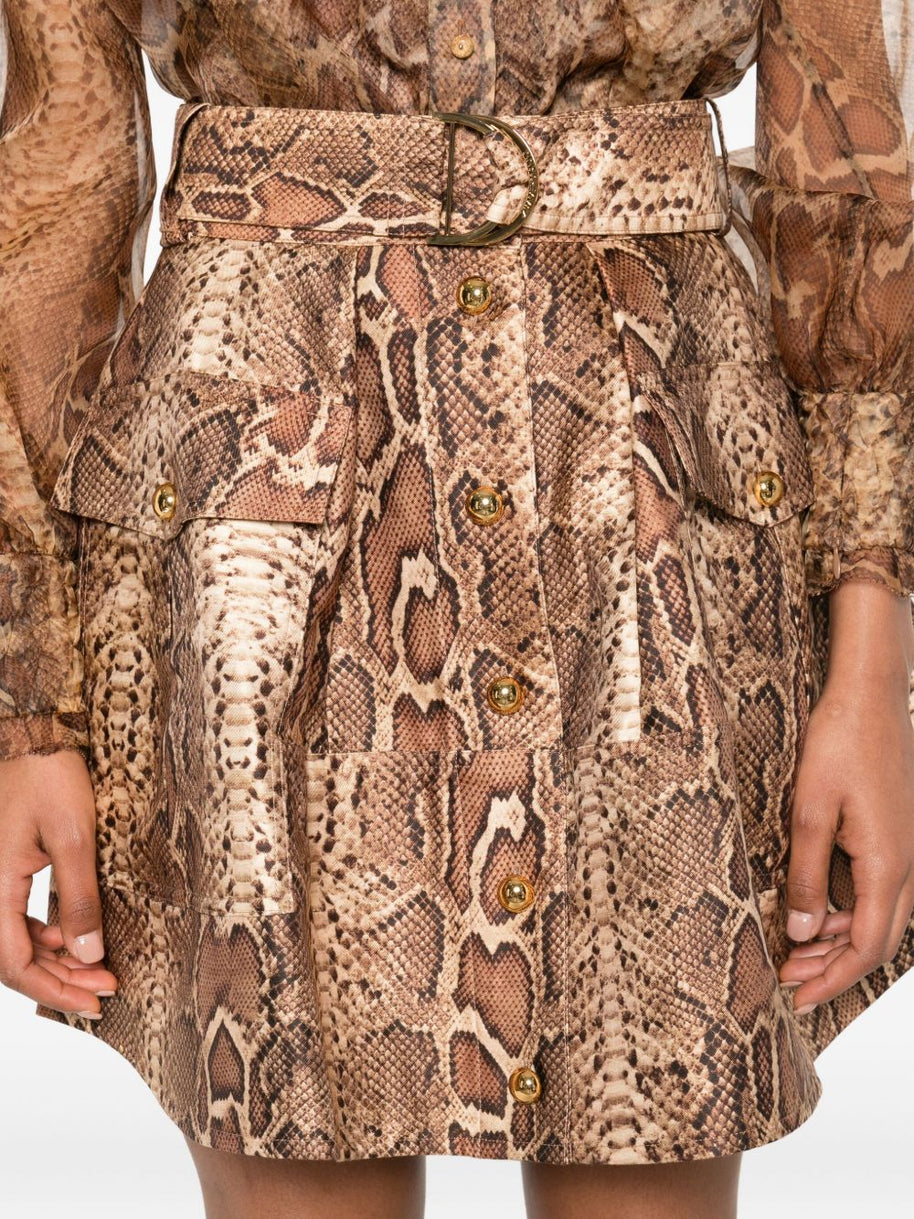 Zimmermann Snake Print Skirt - Brown