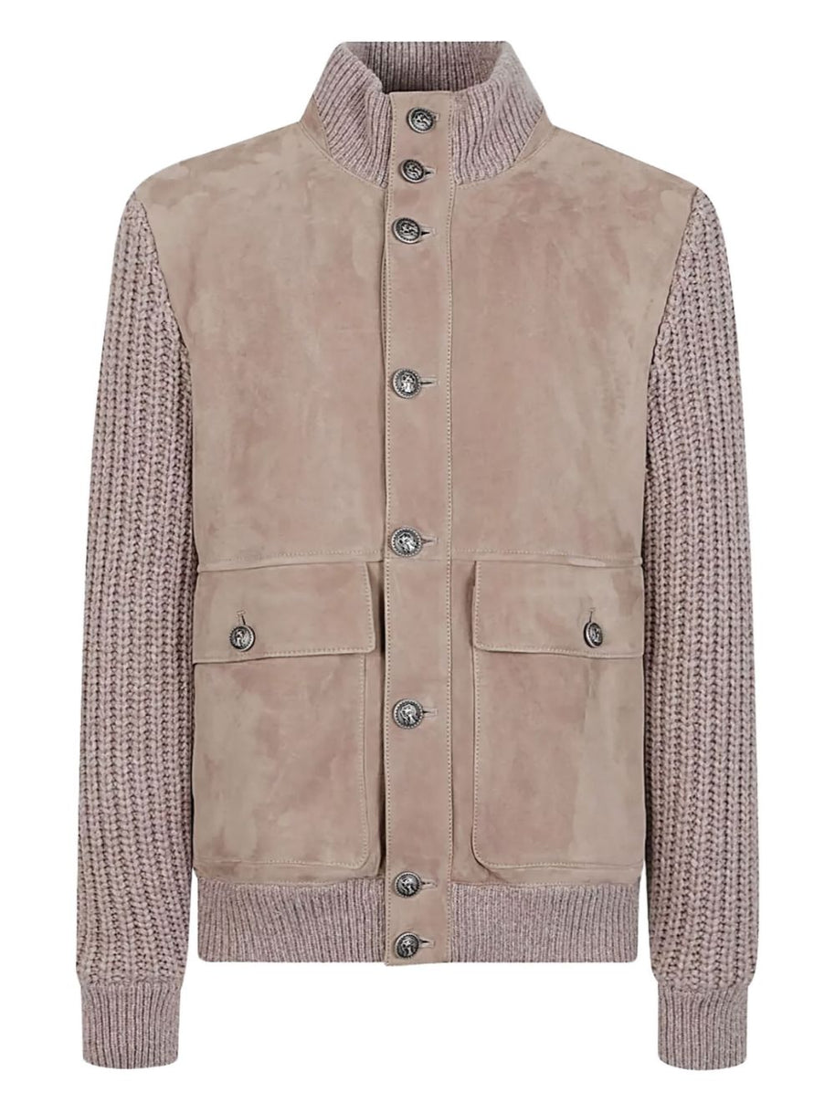 Brunello Cucinelli Leather Bomber Jacket Beige