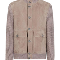 Brunello Cucinelli Leather Bomber Jacket Beige