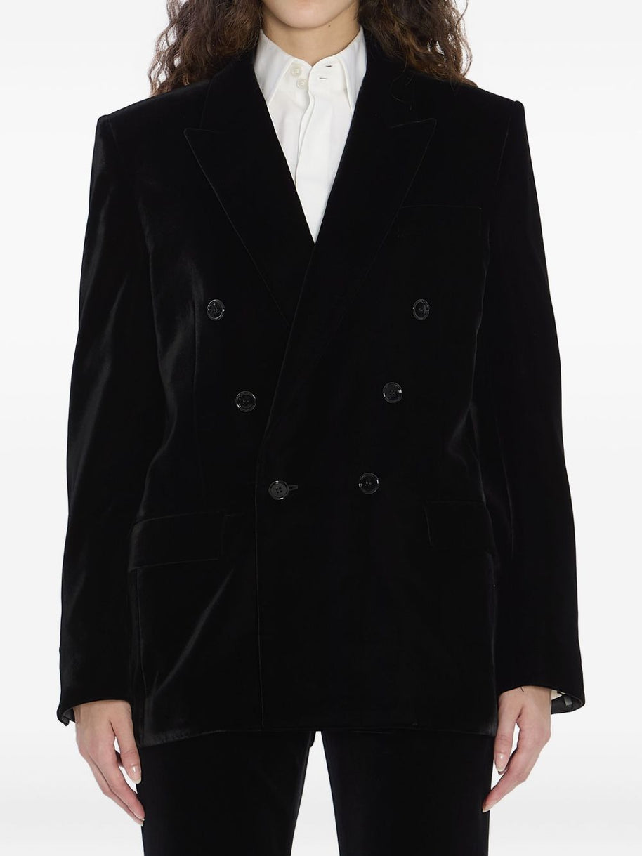 Saint Laurent  Velvet Double-breasted Jacket - Black