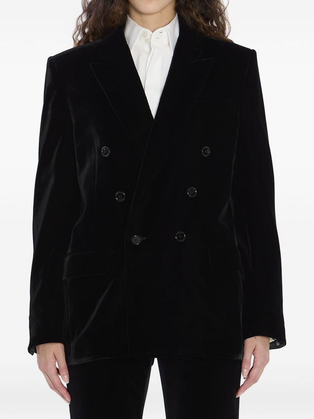Saint Laurent  Velvet Double-breasted Jacket - Black