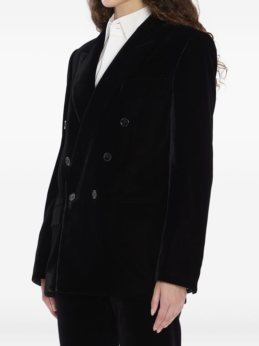 Saint Laurent  Velvet Double-breasted Jacket - Black