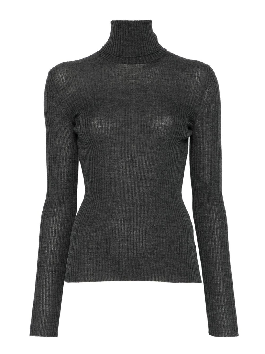 MRZ Wool Ribbed HIgh neck Sweater - Grey