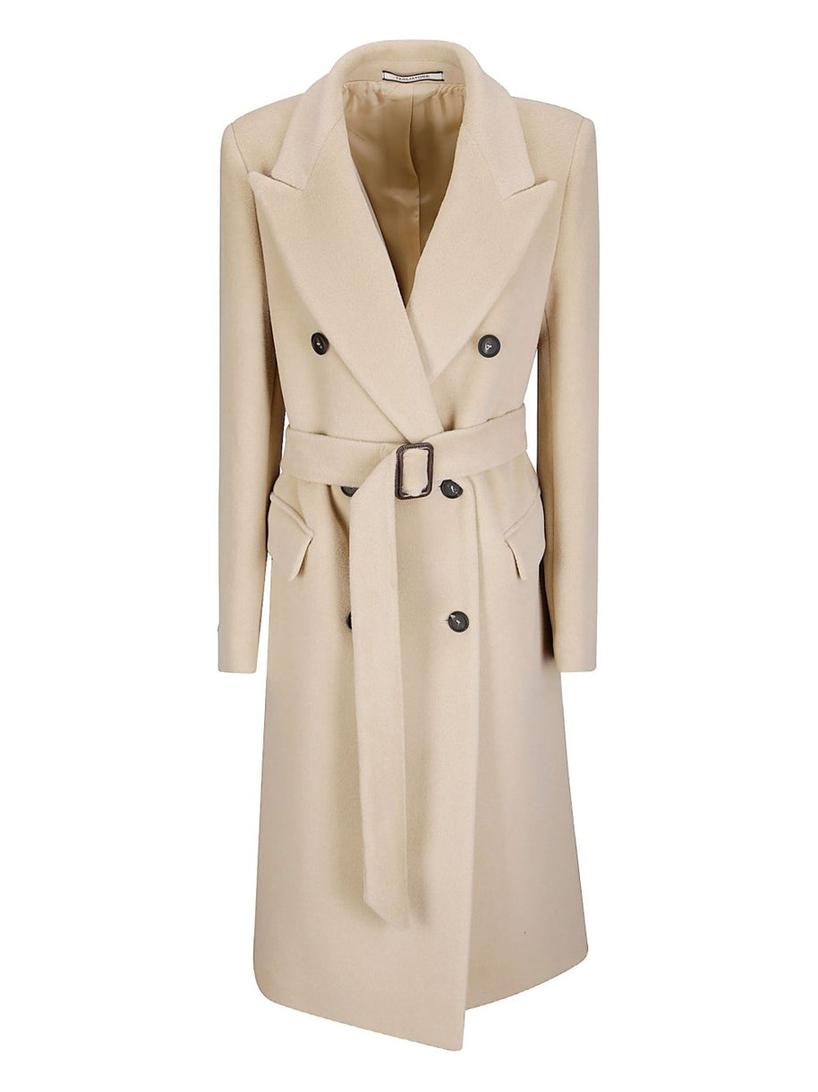 Tagliatore Wool Double-breasted Belted Coat - Beige