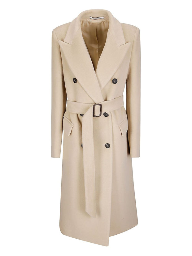Tagliatore Wool Double-breasted Belted Coat - Beige
