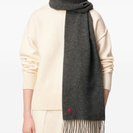 Ami Paris Ami De Coeur Wool Scarf - Grey