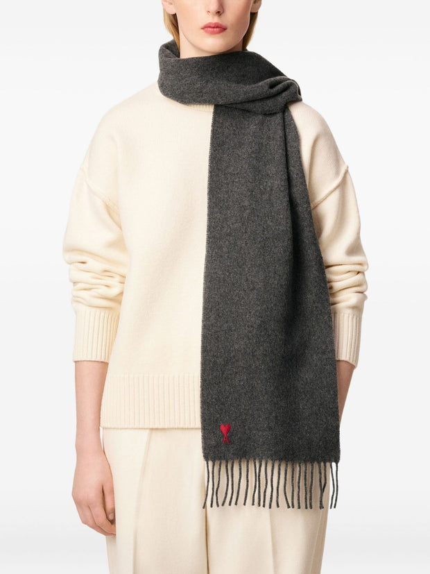 Ami Paris Ami De Coeur Wool Scarf - Grey