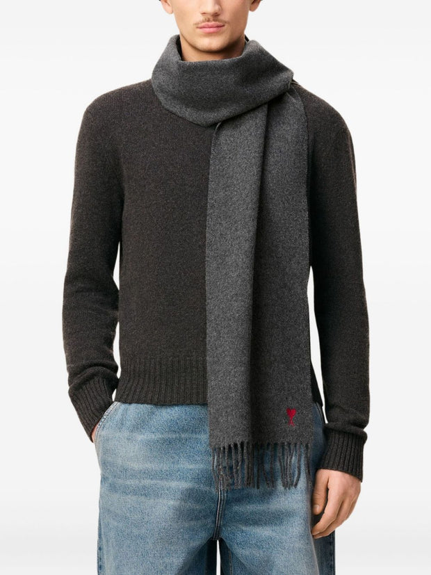 Ami Paris Ami De Coeur Wool Scarf - Grey