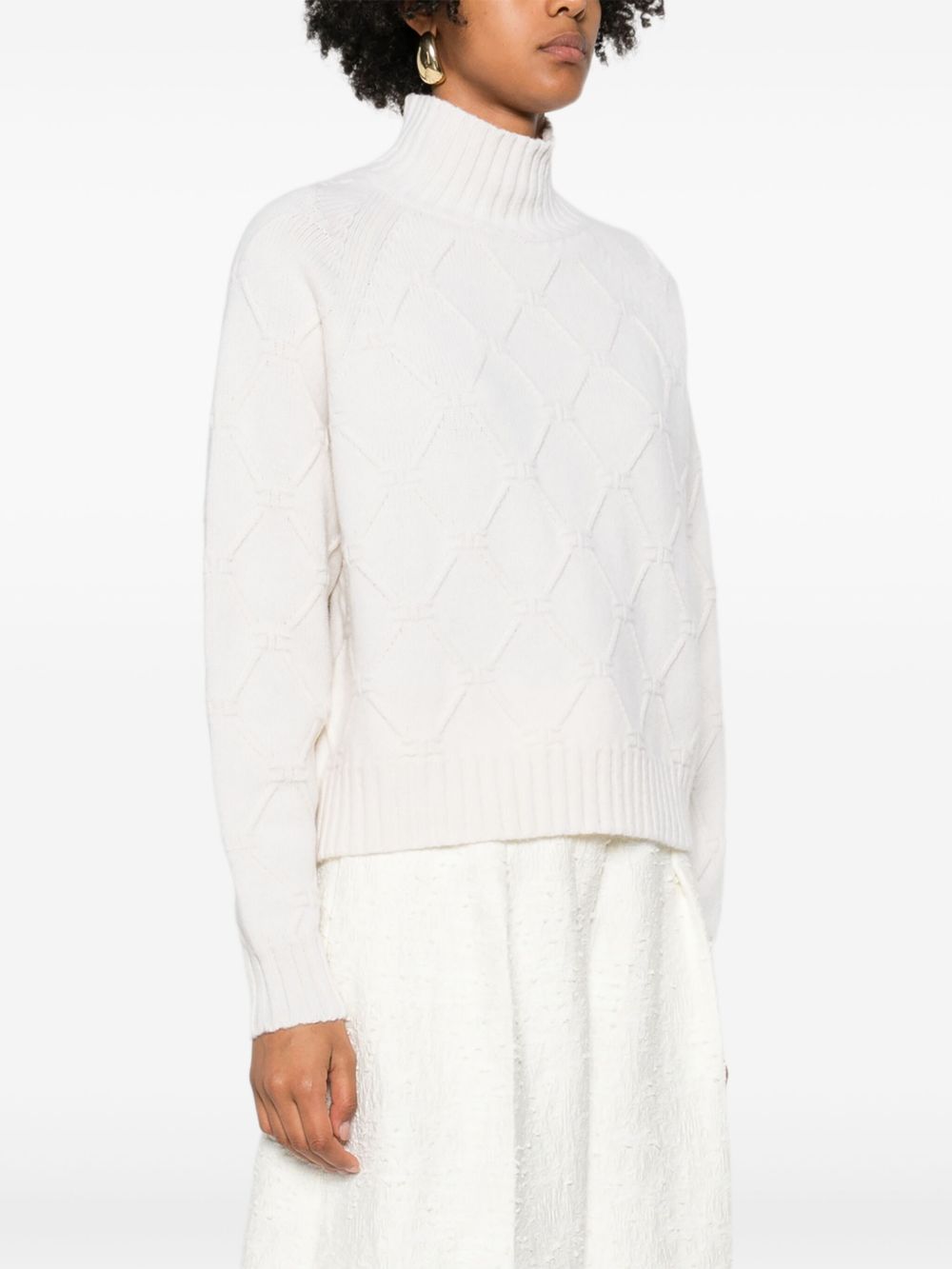 Elisabetta Franchi Wool High Neck Sweater - Cream