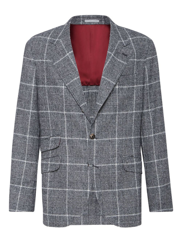 Brunello Cucinelli Alpaca And Wool Overcheck Prince Of Wales Deconstructed Cavallo Blazer
