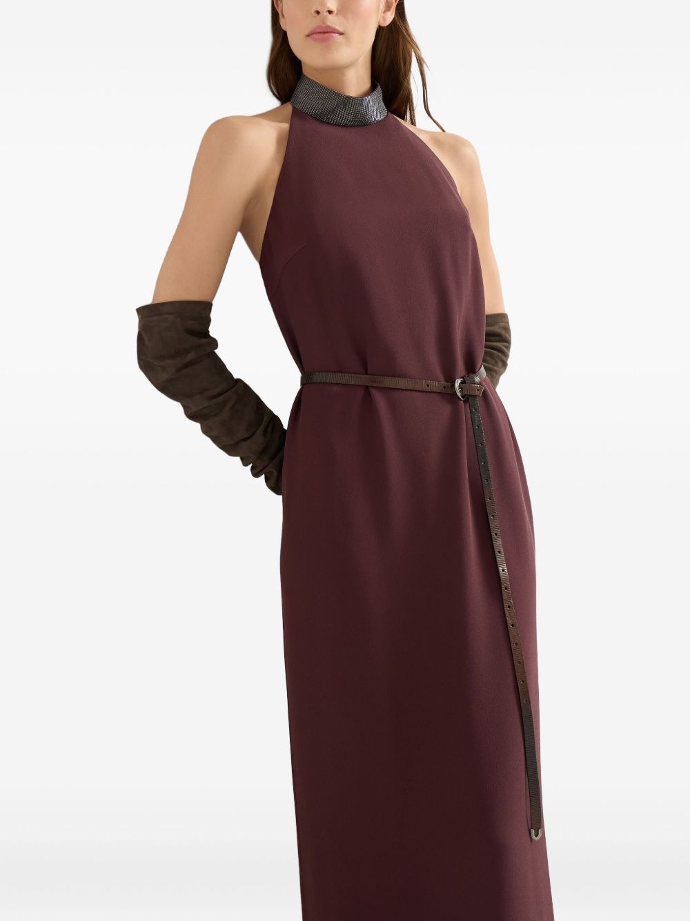 Brunello Cucinelli Silk Blend Maxi Dress - Bordeaux