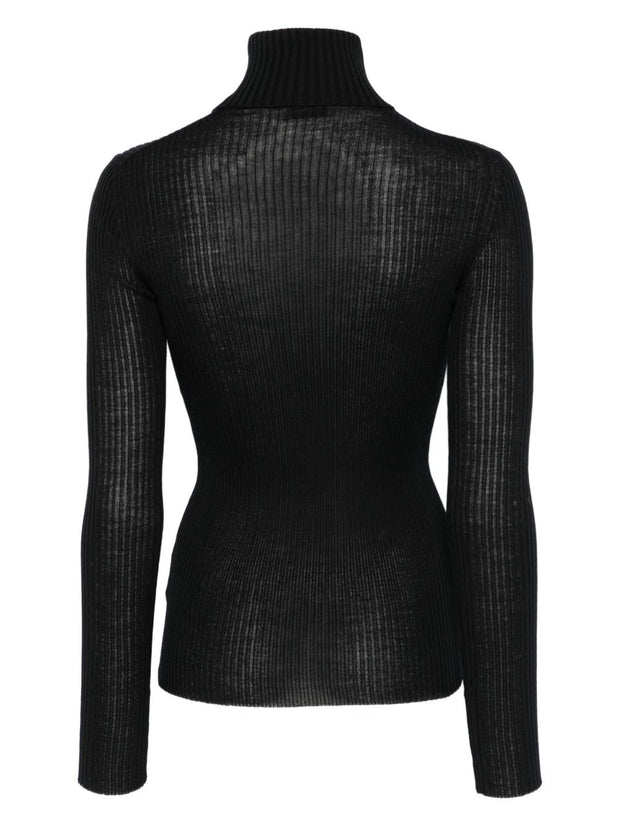 MRZ Wool Ribbed High Neck Sweater - Black