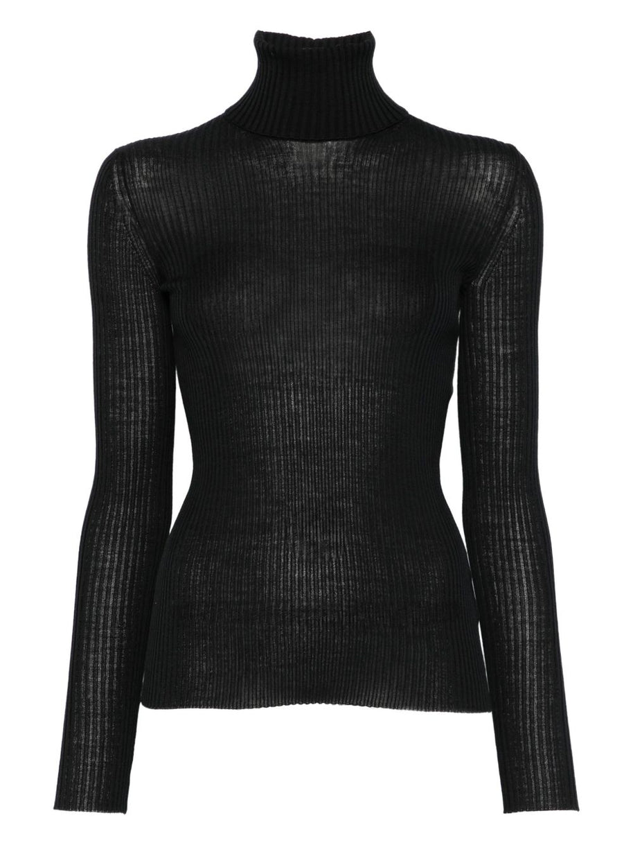 MRZ Wool Ribbed High Neck Sweater - Black