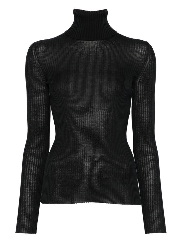 MRZ Wool Ribbed High Neck Sweater - Black