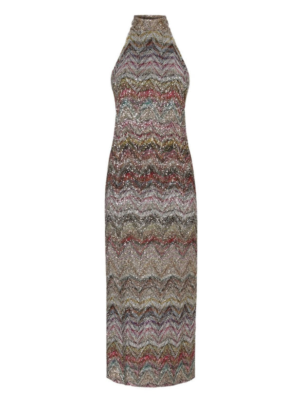 Missoni Sequin Embellished Halter Neck Long Dress