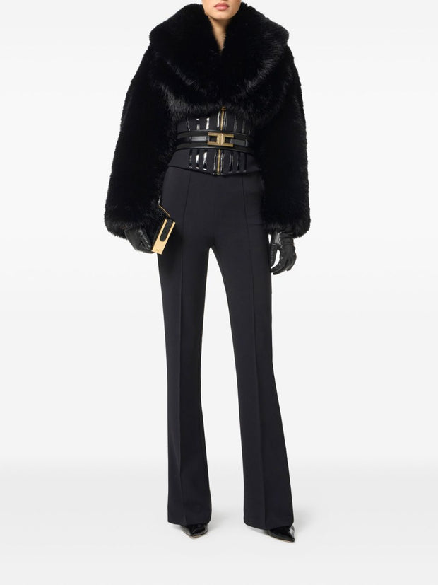 Elisabetta Franchi Corset Style Faux Fur Jacket - Black