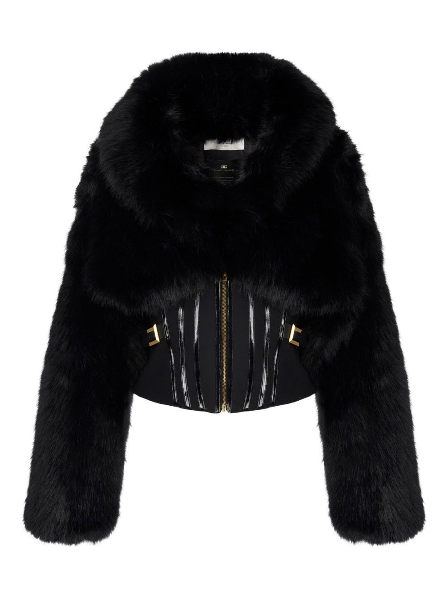 Elisabetta Franchi Corset Style Faux Fur Jacket - Black