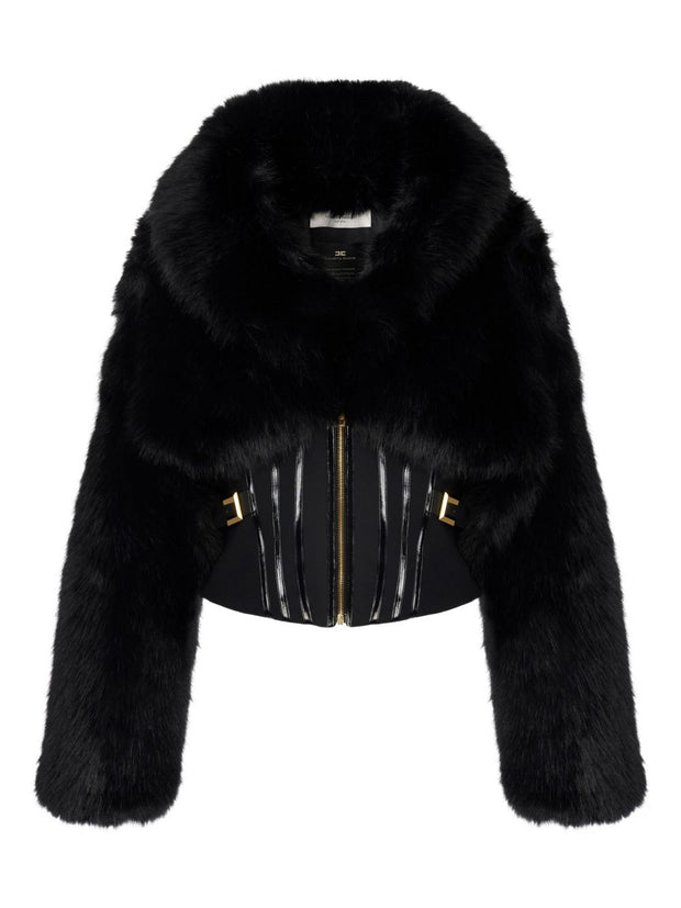 Elisabetta Franchi Corset Style Faux Fur Jacket - Black