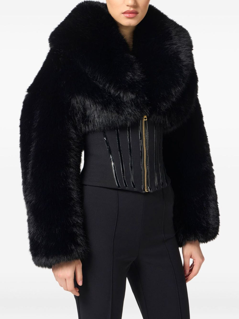 Elisabetta Franchi Corset Style Faux Fur Jacket - Black