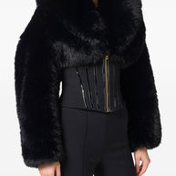 Elisabetta Franchi Corset Style Faux Fur Jacket - Black