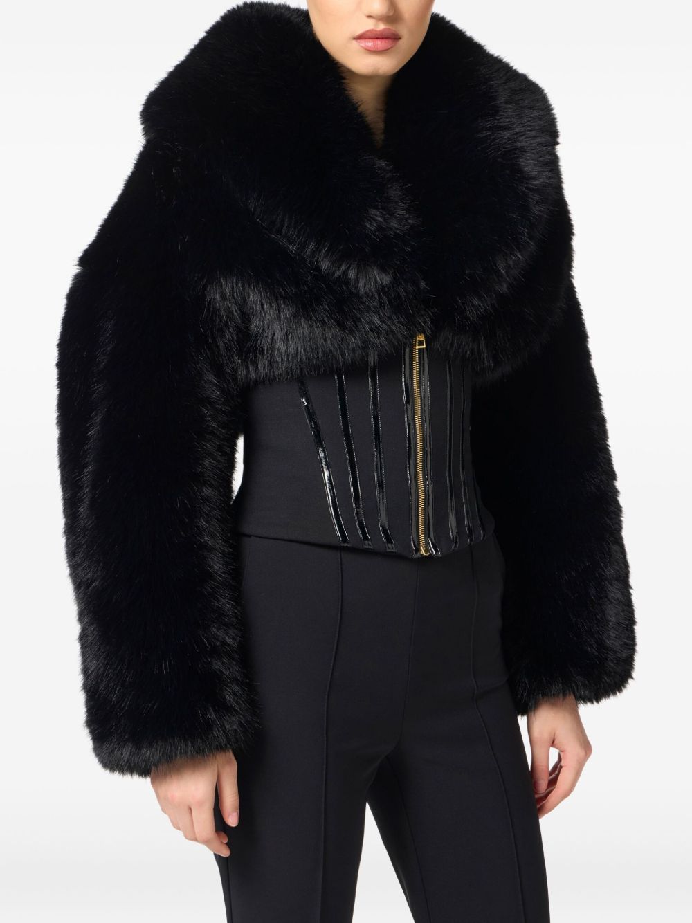 Elisabetta Franchi Corset Style Faux Fur Jacket - Black
