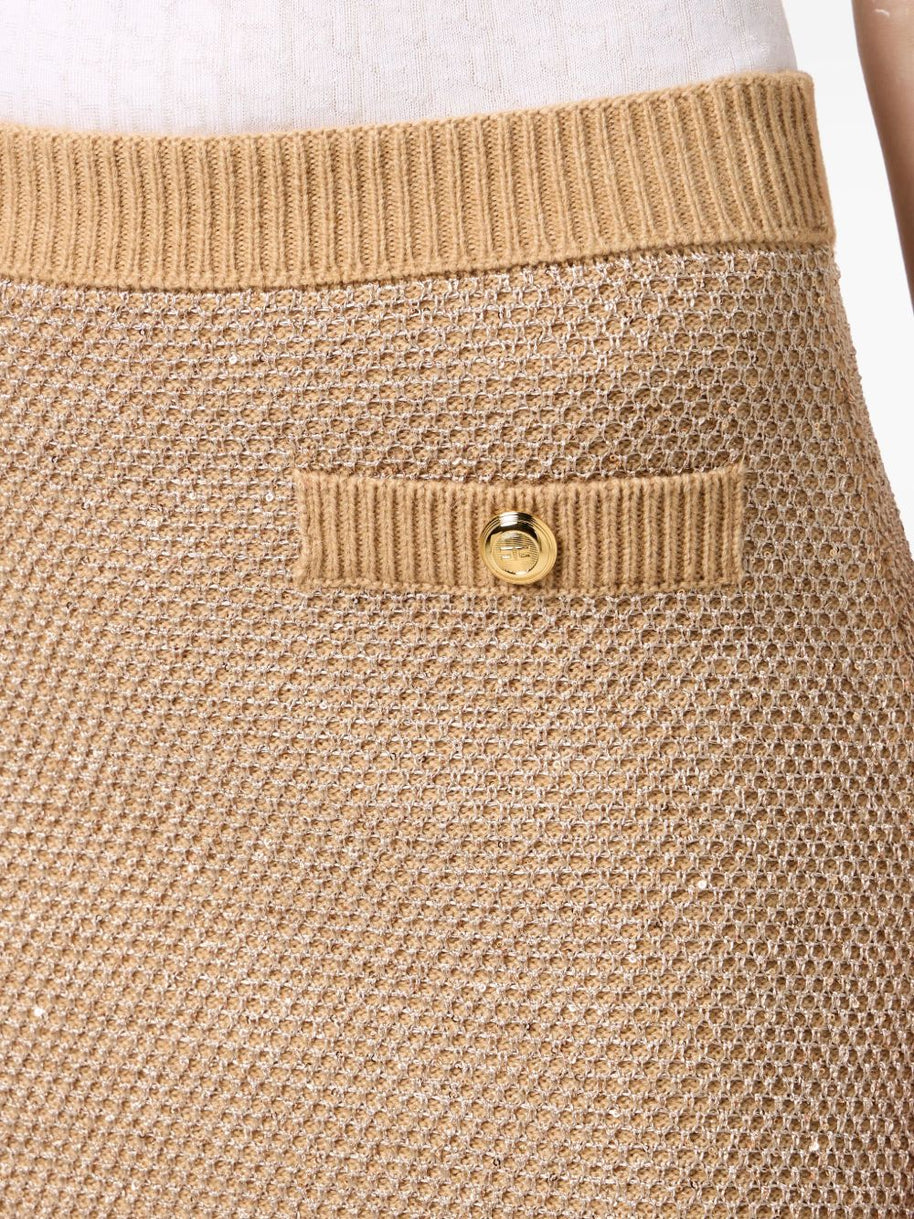 Elisabetta Franchi Wool Knitted Skirt - Beige