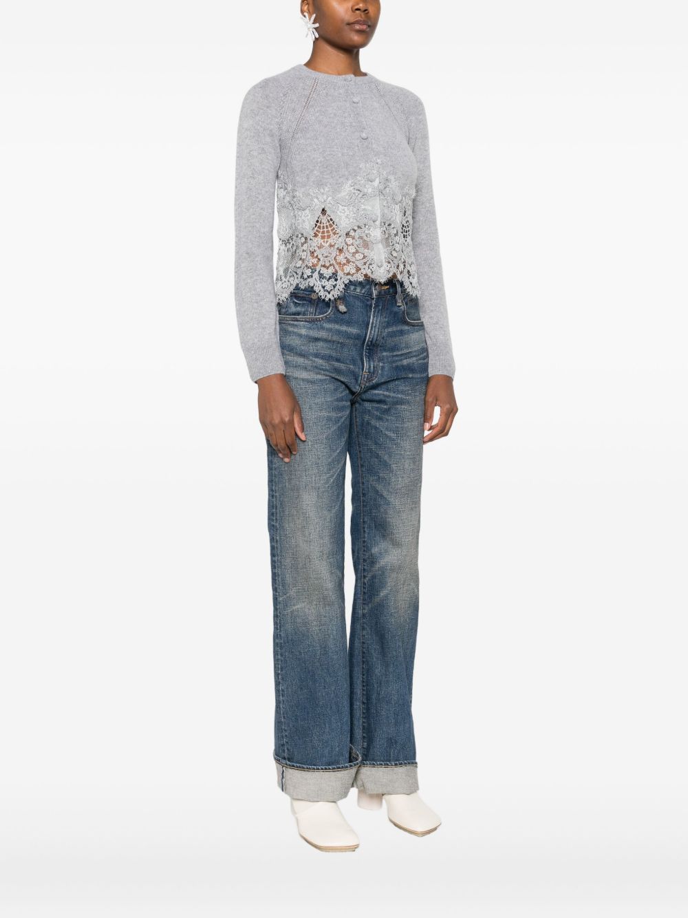 Ermanno Scervino Lace Cashmere Cardigan - Grey