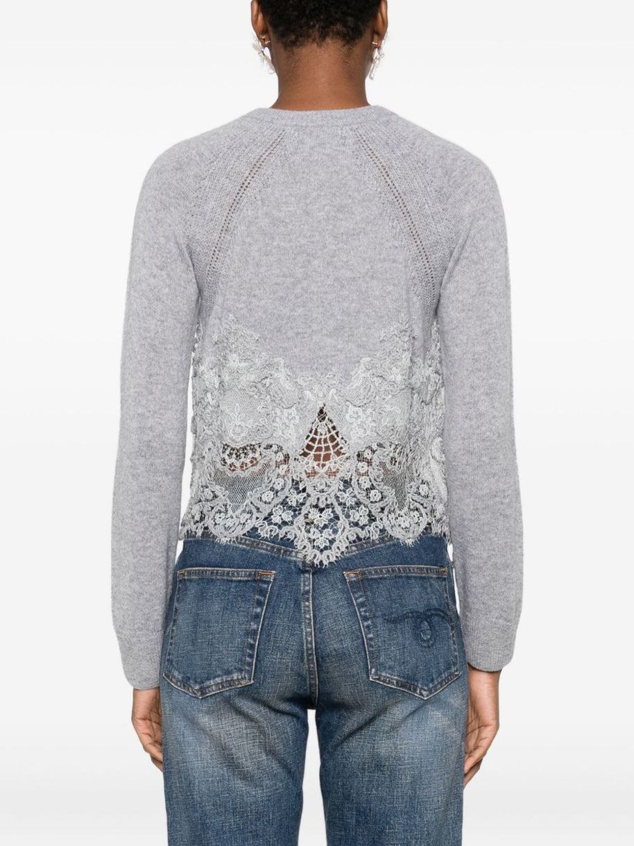 Ermanno Scervino Lace Cashmere Cardigan - Grey