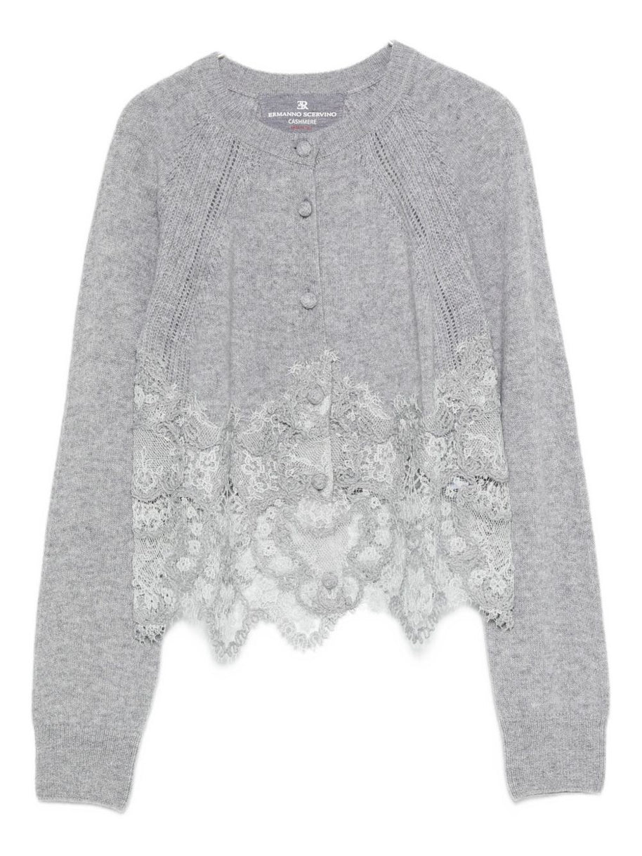 Ermanno Scervino Lace Cashmere Cardigan - Grey