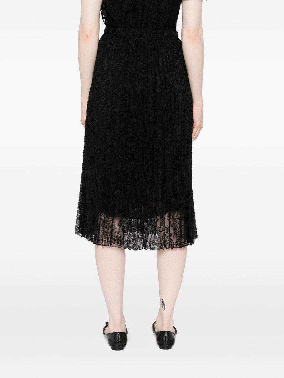 Ermanno Scervino Long Pleated Lace Skirt -  Black