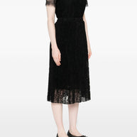 Ermanno Scervino Long Pleated Lace Skirt -  Black