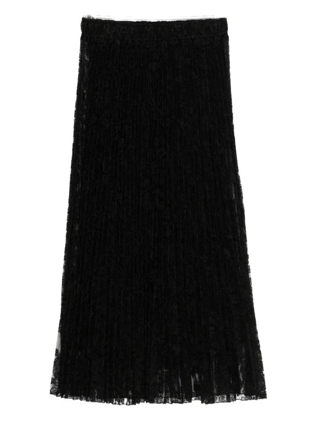 Ermanno Scervino Long Pleated Lace Skirt -  Black