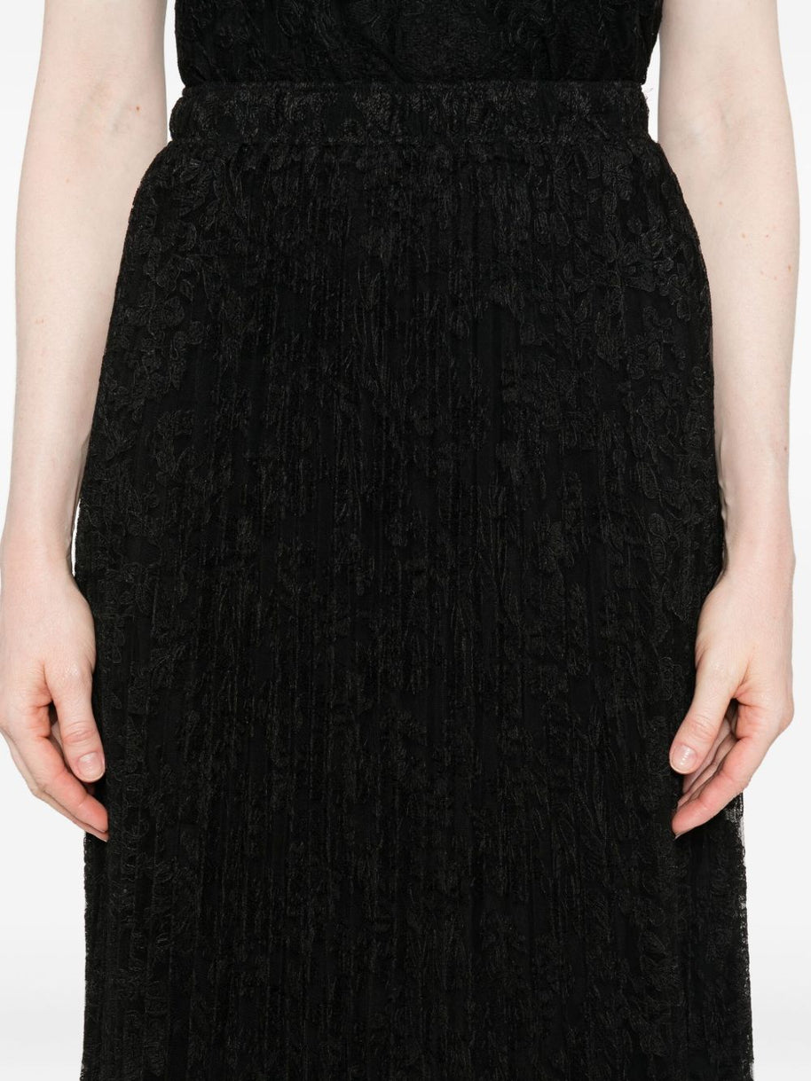 Ermanno Scervino Long Pleated Lace Skirt -  Black