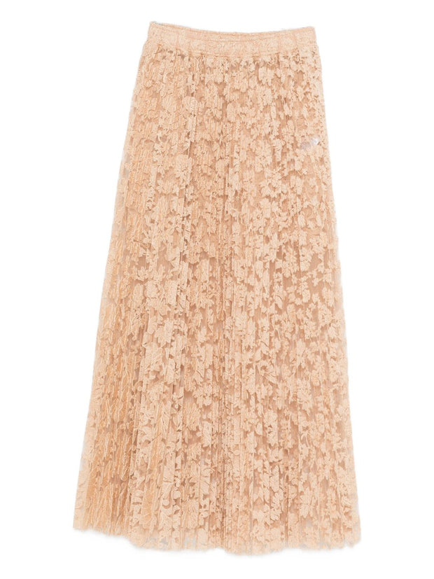 Ermanno Scervino Long Pleated Lace Skirt - Beige