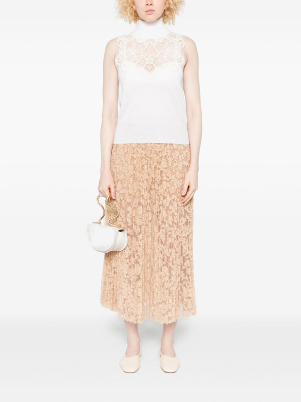 Ermanno Scervino Long Pleated Lace Skirt - Beige
