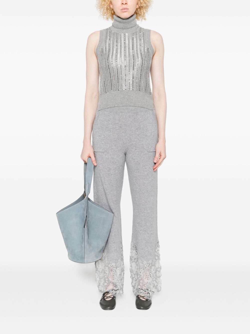 Ermanno Scervino Wool Blend Sequin Embellished Tank Top - Grey