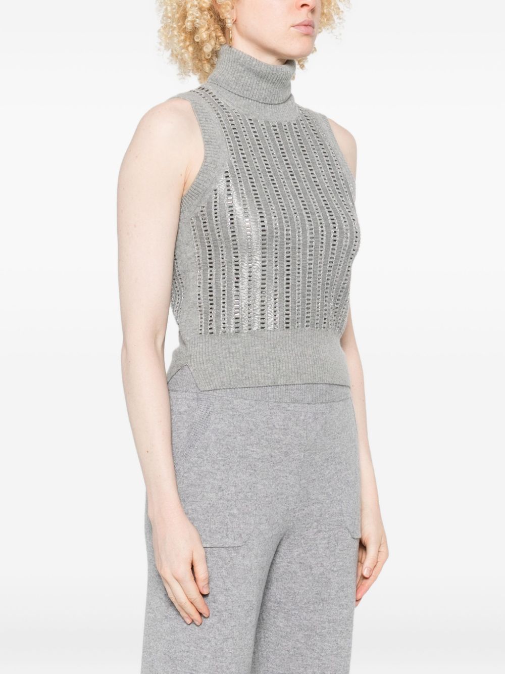 Ermanno Scervino Wool Blend Sequin Embellished Tank Top - Grey