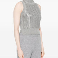 Ermanno Scervino Wool Blend Sequin Embellished Tank Top - Grey