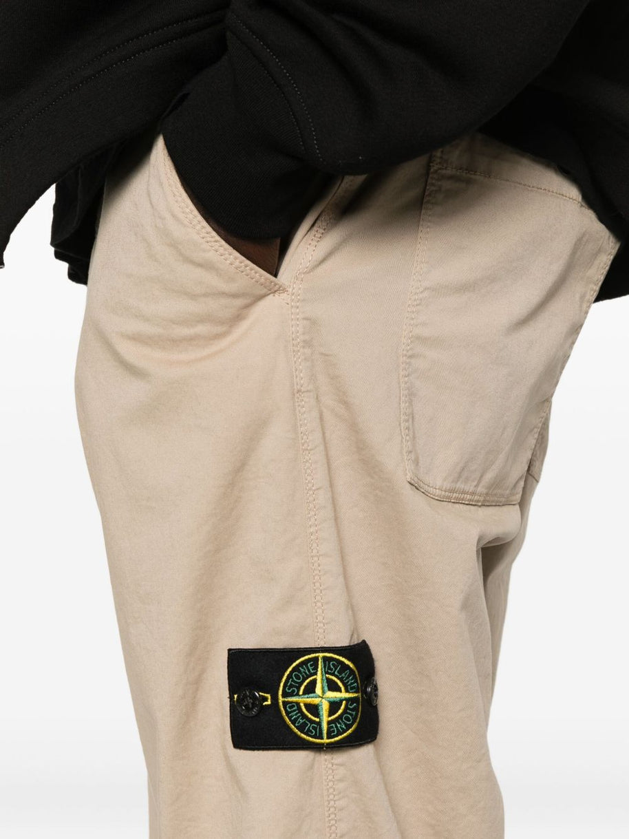 Stone Island Logo Cotton Cargo Trousers - Beige