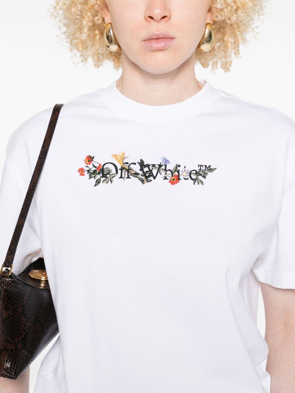 Off White Bookish Flowers Cotton T-shirt - White