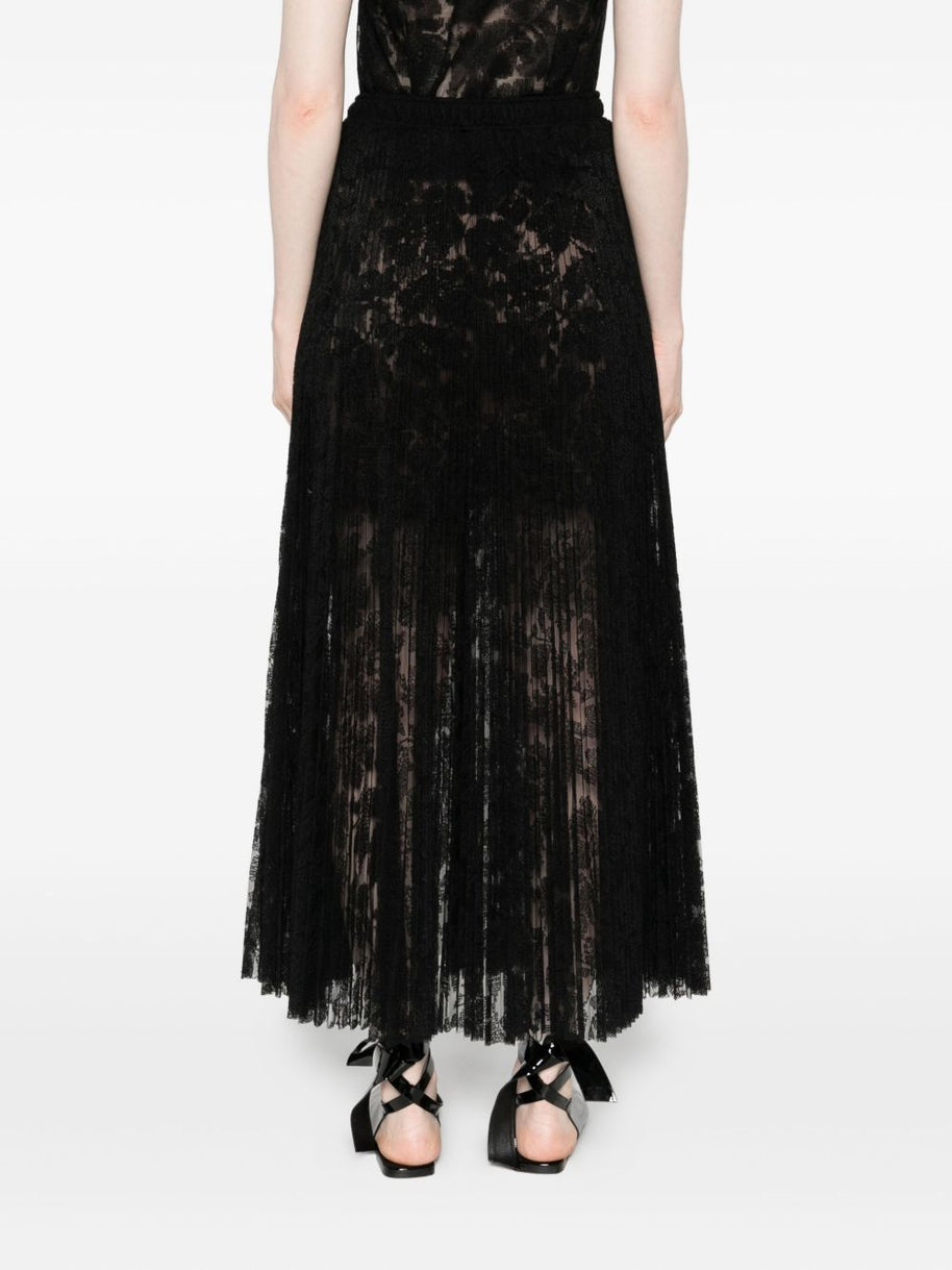 Ermanno Scervino Long Pleated Lace Skirt - Black